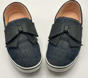 Kate Spade Delise Too Indigo Denim Black Nappa Bow Slip On Sneakers